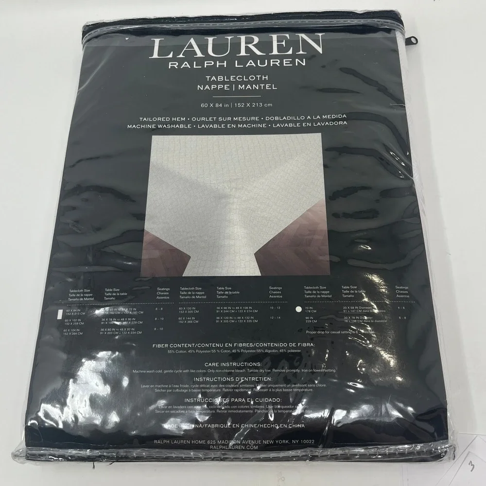LAUREN Ralph Lauren Tablecloth 60 x 84 Herringbone Basketweave Pattern White New